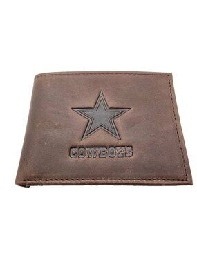 Dallas Cowboys Premium Brown Leather Wallet, Bifold, Embossed NFL Authentic NEW